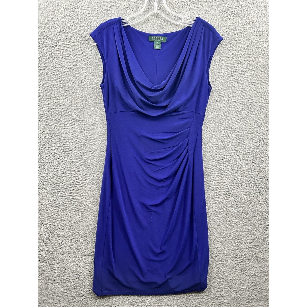Ralph Lauren Dress Womens 6 Blue Ruched Sheath Pullover Stretch Lined Ladies
